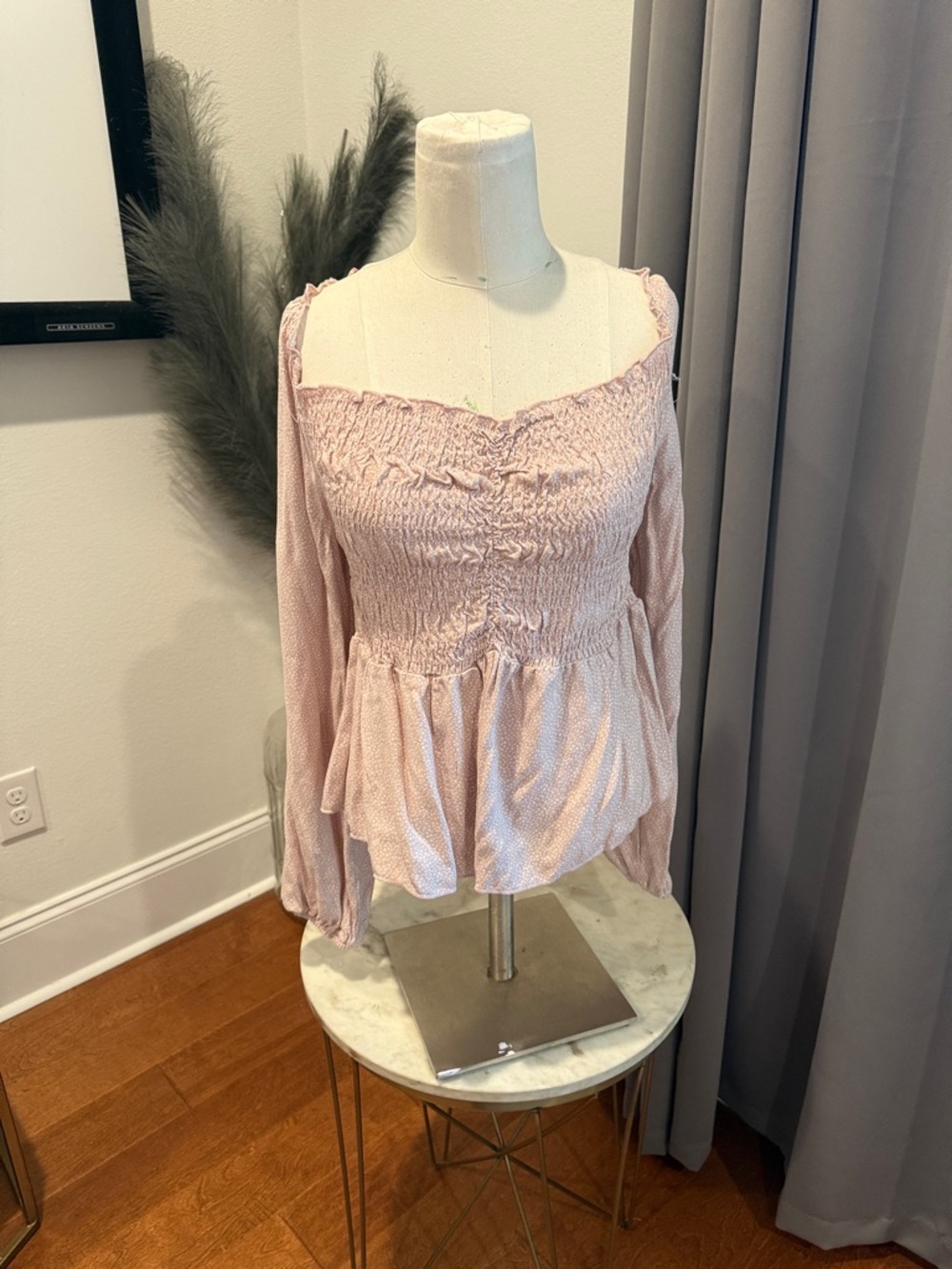 URBAN Romantics Blush Pink Smocked Peplum Long-Sleeve Top